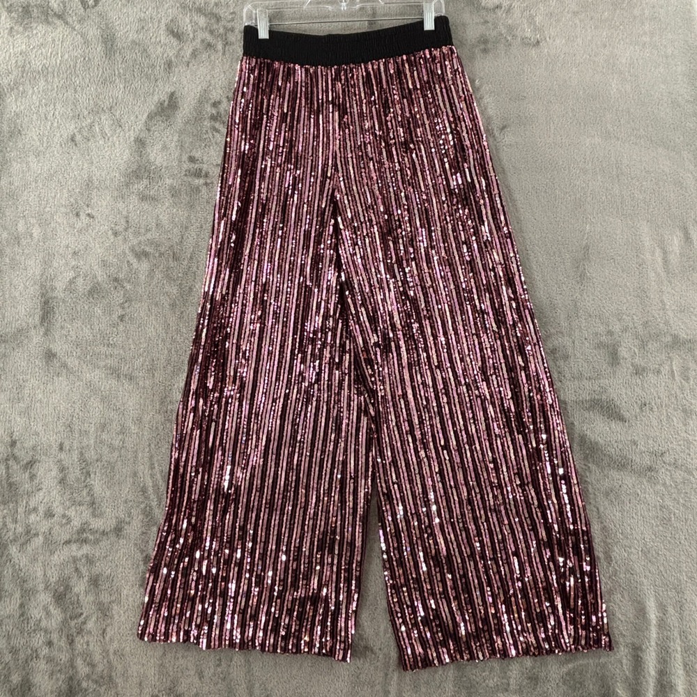 Victoria's Secret Pink Sequin Wide‎ Leg Palazzo Pants Womens M 30" Inseam NWT